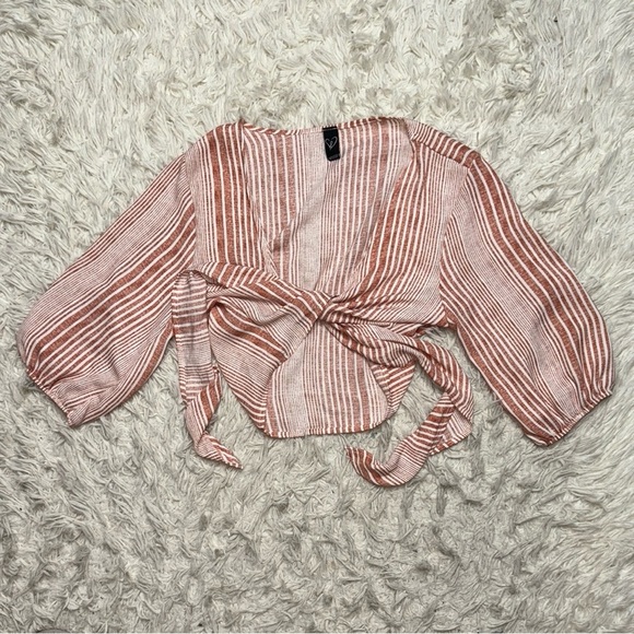 Striped Pink Tie-Front Blouse - Picture 1 of 1